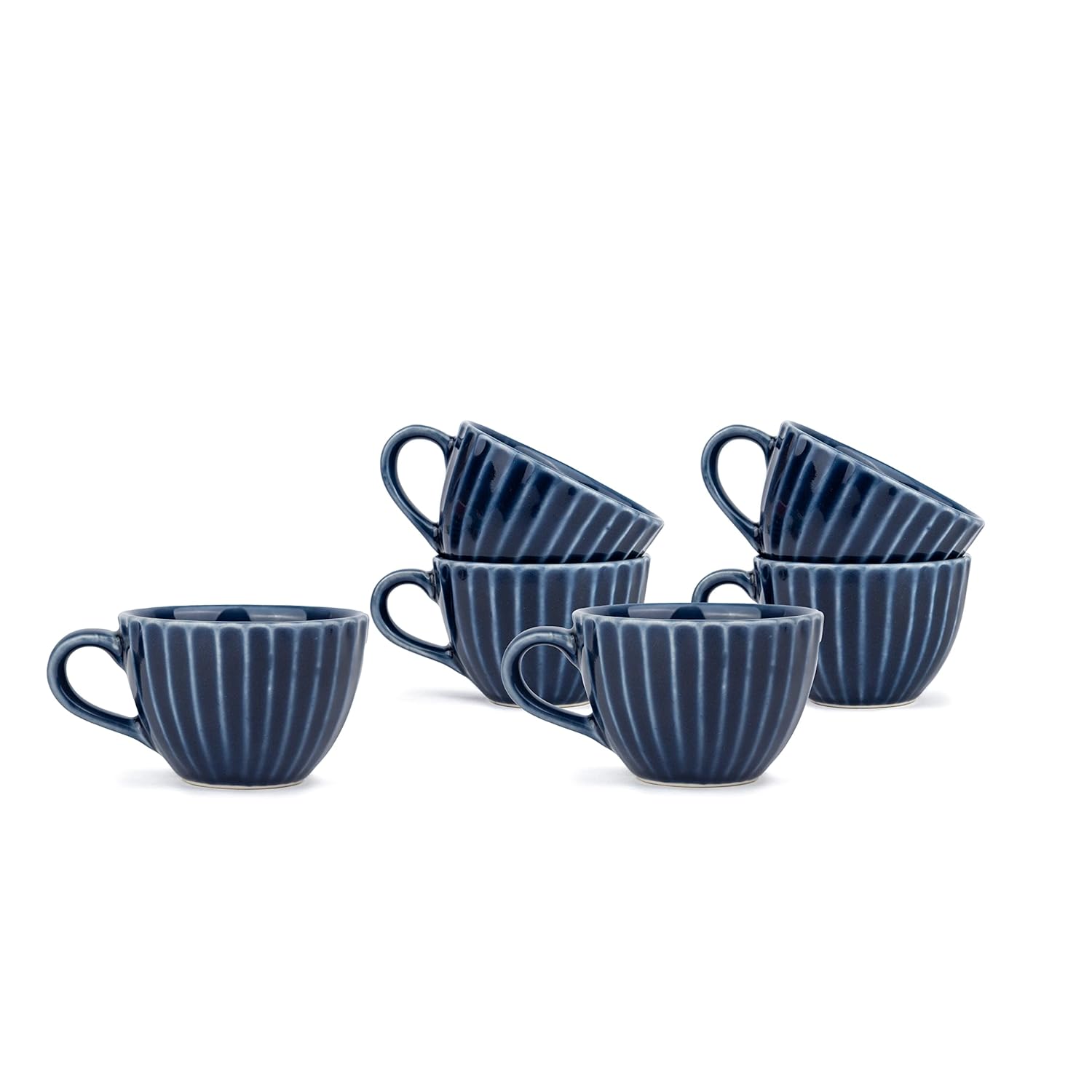 Ceramic Tea Cup Set Of 6 - Navy Blue, 200ml Each | 6 Tea Cups With Glossy Finish - Premium Stoneware Tea Set | Ceramic Tea Cup Set - Tea Cups Only | Microwave Safe & Dishwasher Safe Ceramic Tea Cup Set Of 6 - Navy Blue, 200ml Each | 6 Tea Cups With Glossy Finish - Premium Stoneware Tea Set | Ceramic Tea Cup Set - Tea Cups Only | Microwave Safe & Dishwasher Safe