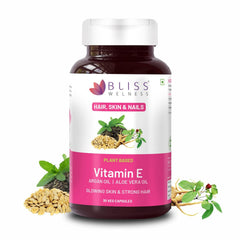 Bliss Welness Plant Based Natural Vitamin E, Sunflower Oil Extract, Argan Oil Extract , Aloevera Extract | Pure Skin Hair & Face Care Health Supplement | 30 Vegetarian Capsules 50gm 0.1lbs