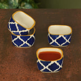 Hand Painted Ceramic Square Dip Bowls Set Of 4 - Blue & White, 50ml Each | Chutney Bowls - Ketchup Bowls