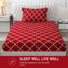 Soft Microfiber Single Bedsheet With 1 Pillow Covers - 60 X 90 Inches, Maroon Vector Design | Wrinkle Free Design & Easy To Wash | Refreshing Your Bedroom Look