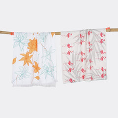 Thirsty Towel Bamboo Bath Towels 460 Gsm | Super Soft & High Absorbency Towel, Light Weight, & Quick Dry Towel Large Size (Sunlit Bloom & Tropical Flamingo)- Pack Of 2