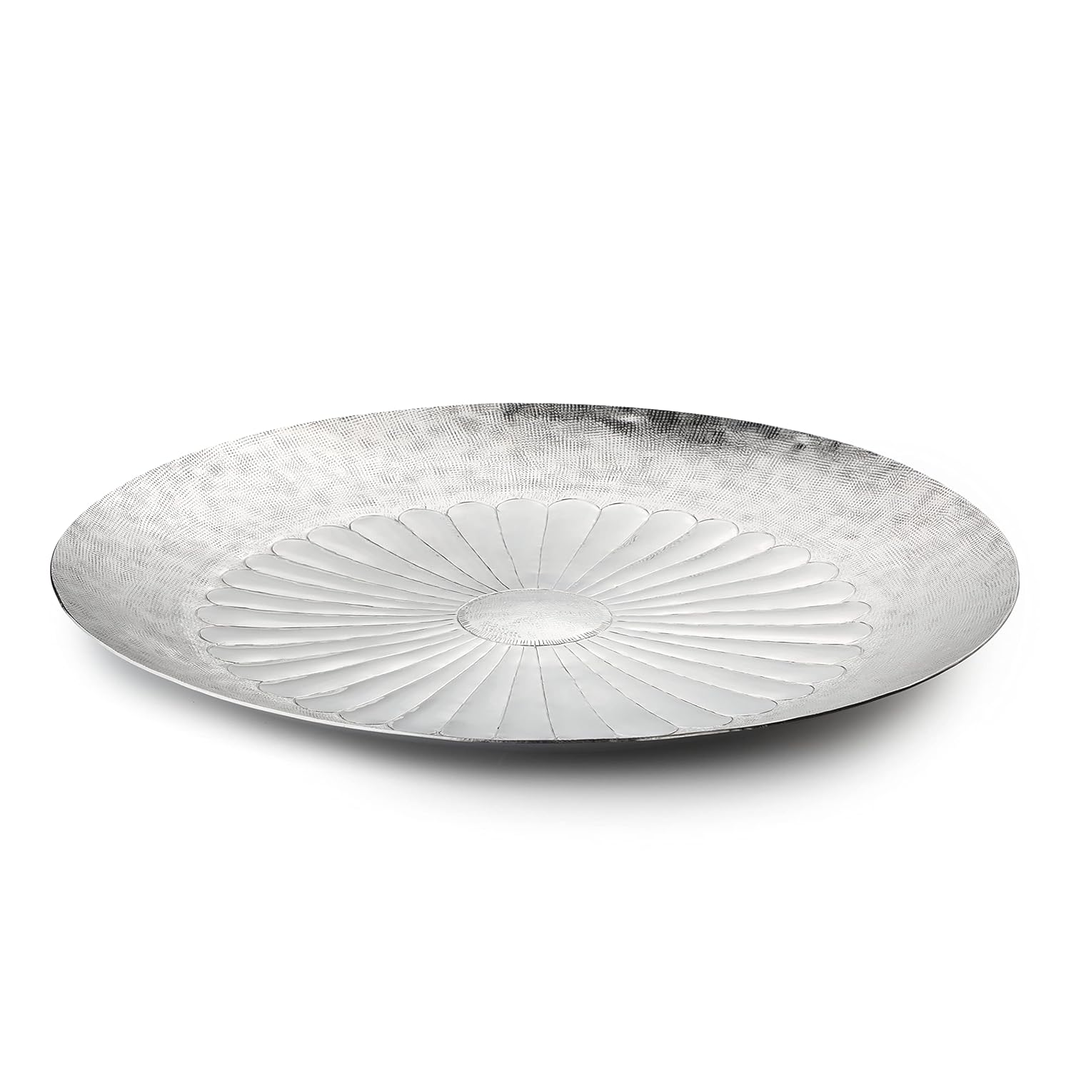 Silver Stainless Steel Serving Platter - Poppy Series, Hammering Pattern | Multipurpose Serving Tray For Sweets, Cookies, Dry Fruits & Other Snacks - Serve Ware, Dinnerware & Tableware Silver Stainless Steel Serving Platter - Poppy Series, Hammering Pattern | Multipurpose Serving Tray For Sweets, Cookies, Dry Fruits & Other Snacks - Serve Ware, Dinnerware & Tableware