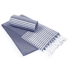 Destin Home Turkish Peshtemal Beach Towels 700 Gsm | Cotton Soft, Lightweight, Quick-Drying & Absorbent For Beach Pool Spa Picnic Travel (Navy Blue)- Set Of 2