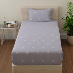 Elastic Fitted Bedsheet For Single Bed Pure Cotton With 1 Pillow Cover | 36 X 78 Inches, Seal Grey & White | Lightweight, Soft, & Comfortable