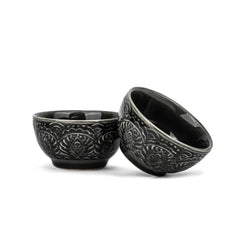 Ceramic Carving Veg Bowls Set Of 6 For Dinner - 160ml Each, Black Carving | Katori Set - Ceramic Bowls With Glossy Finish | Dessert Bowl Set - Ice Cream Bowls