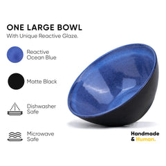 Ceramic Large Serving Bowls Set Of 1 Pc - 1400ml, Blue Reactive | Premium Ceramic Bowl - Large Size | Microwave Safe Bowl - Bowl Set With Glossy Finish | Ceramic Bowl