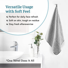 Heart Home Microfiber Soft Face Towels 700 Gsm | Quick Dry & Absorbent Hanging Hand Towels Zig Zag - Grey (Pack Of 3)