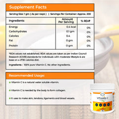 Fooding 100% Pure Organic Vitamin C Powder (L- Ascorbic Acid), Immunity Booster, Skin Cell Protection, Skin Care Serum Making, Collagen Booster | 200gm 0.4lbs
