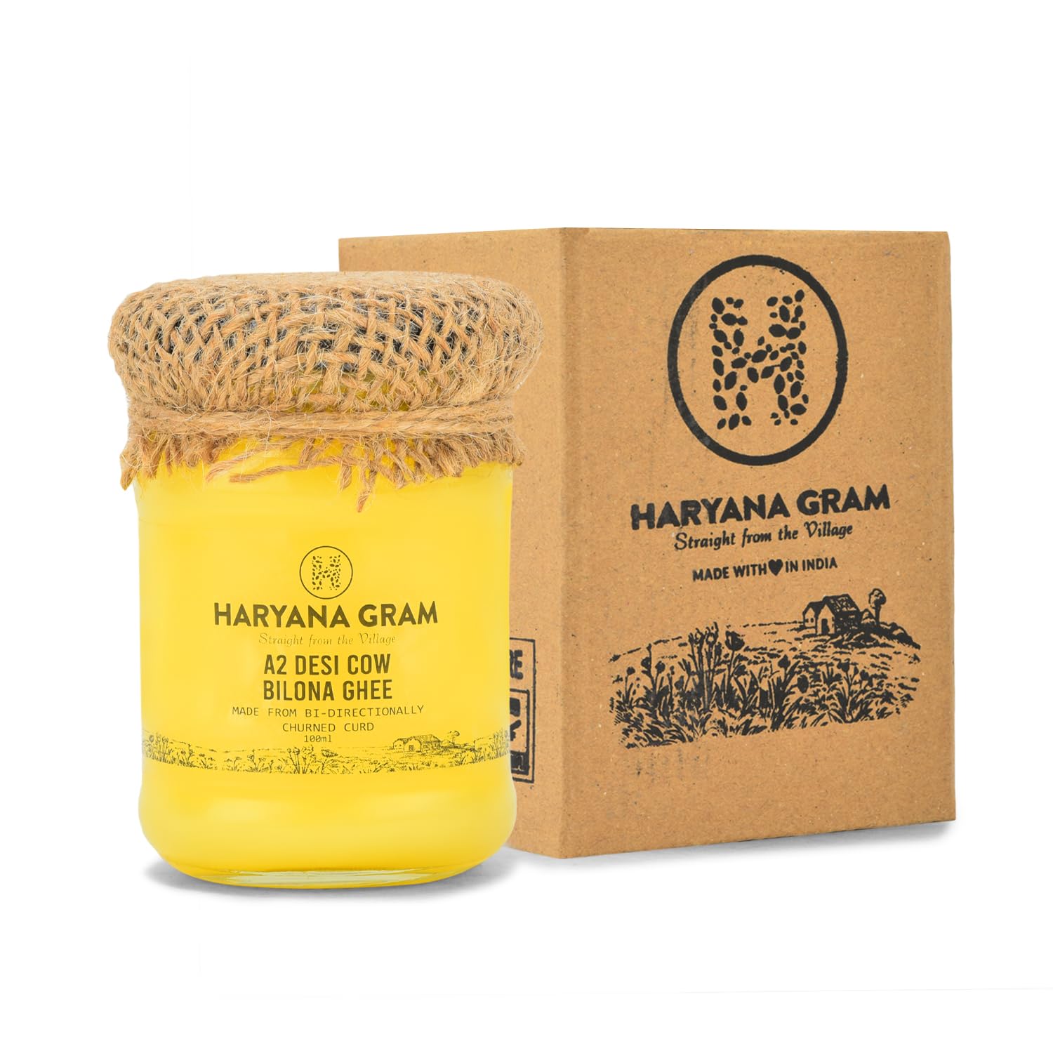 Organic A2 Desi Cow Bilona Ghee By Haryana Gram | Rich In Vitamin A, D & Minerals Healthy Desi Ghee Good For Sweets | (100ml) 3.3 Ounce | Jar Pack Organic A2 Desi Cow Bilona Ghee By Haryana Gram | Rich In Vitamin A, D & Minerals Healthy Desi Ghee Good For Sweets | (100ml) 3.3 Ounce | Jar Pack