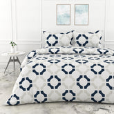 1 Double Bedsheet With 2 Pillow Covers - 88 X 90 Inches, Colonial Blue & Grey | Queen Size Double Bedsheet Cotton | Ideal For Everyday Use
