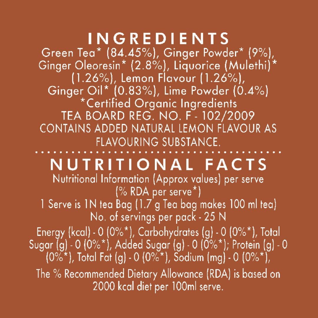 Eco Valley Organic Green Tea - 25 Tea Bags | Ginger Mulethi Lemon Detox Green Tea - Grown In Nilgiris | High Caffeine, Zero Calorie Tea Eco Valley Organic Green Tea - 25 Tea Bags | Ginger Mulethi Lemon Detox Green Tea - Grown In Nilgiris | High Caffeine, Zero Calorie Tea