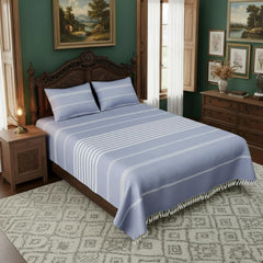 100% Cotton Double Bedsheet With Two Pillow Cover - Queen Size 90 X 100 Inches, Rock Blue | Handloom Cotton Bedsheets For Double Bed | All Season Comfort