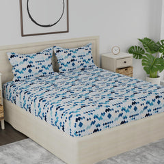 210 TC Premium King Size Bed Sheet Cotton With 2 Pillow Covers | 108 X 108 Inches, Blue & White | Naturally Soft, Breathable, & Skin Friendly