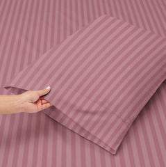 King Size Bedsheets With 2 Pillow Covers - Size-78 X72+10 Inches, Pink | All Around Elastic 220 TC Super Soft Striped Pattern Breathable