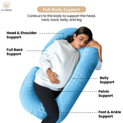 Full Body C Shape Pregnancy Pillow For Women, Maternity Pillow, Black & Sky Blue | Pillow Gift For Pregnancy Sleeping, Premium Velvet Cover With Zip | Adjustable, Relieves Pain, Multipurpose
