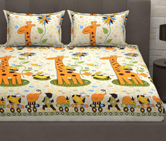Kids 1 Double Bedsheet For King Size With 1 Pillow Covers - 72 X 78 X 10 Inches, Multicolor | Cotton Feel All Around Elastic Fitted Bedsheet