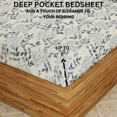 Elastic Fitted Bedsheet For Double Bed With 2 Pillow Cover - 60 X 78 Inches, Cream | Super Soft Brushed Durable Fabric