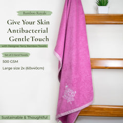 Rangoli 100% Bamboo Hand Towels 500 Gsm | Ultra Soft, Quick-Absorbent & Eco-Friendly Towels For Hand & Bathroom - Purple (Set Of 2)