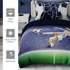 Kids Bedsheet Single Bed With 1 Pillow Covers Football Design - 59x87 Inches, Blue | Fun & Colorful Bed Sheet Set - For Boys & Kids Room