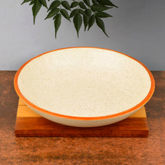 Studio Pottery Matt Finish Ceramic Serving Bowl - Off White & Brown, Diameter – 21 Cm, 500ml | Rice & Salad Bowl - Snack Bowl, Vegetable & Pasta Serving Bowl