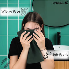 Encasa Xo Kitchen Hand Towels Set 150 Gsm | Waffle Weave & Flat Hand Towel | Quick Drying Reusable Cotton Washcloths | Set Of 6 (Green)