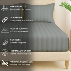 Elastic Fitted Bedsheet For Queen Size With 2 Pillow Covers | 60 X 78 Inches, Dark Grey - Soft & Comfortable Ideal For Guest Room, Hotel