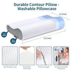 Memory Foam Pillow For Pain Relief, Bed Pillow For Sleeping - White & Grey | Ergonomic Orthopedic Pillow, Cervical Pillow For Neck & Shoulder Pain | For Side, Back, Stomach Sleeper