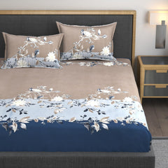 Cotton Bedsheets Feel Glace All Around Elastic Fitted Floral Bedsheets King Size - 78 X 72 X 10 Inches, Navy | Premium Super Soft Fitted Bedsheet For Double Bed