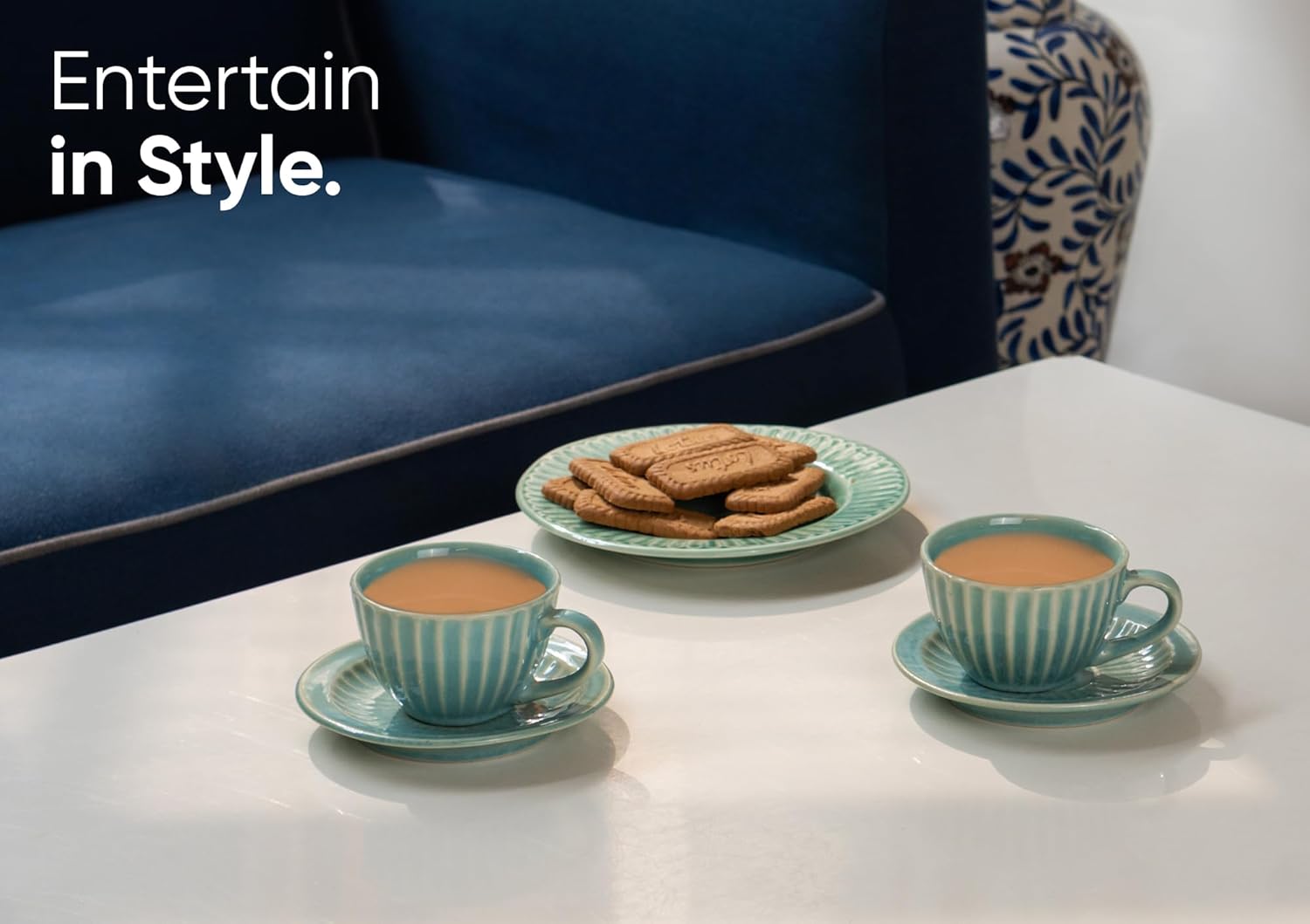 Ceramic Cup & Saucer Set Of 6 - Turquoise, 200ml Each | 6 Cups + 6 Saucers - Premium Stoneware Tea Set With Glossy Finish | Ceramic Tea Cup & Saucer Set - Microwave Safe & Dishwasher Safe Ceramic Cup & Saucer Set Of 6 - Turquoise, 200ml Each | 6 Cups + 6 Saucers - Premium Stoneware Tea Set With Glossy Finish | Ceramic Tea Cup & Saucer Set - Microwave Safe & Dishwasher Safe