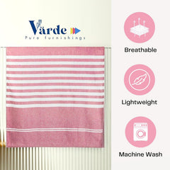 VäRde Premium Handloom Bath Towels 180 Gsm | Towel For Men & Women | Striped & Solid Pattern (Black, Blue, Red, Green & Pink, Set Of 5)