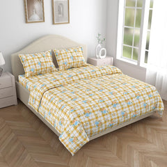 Bedsheet Double Bed For Queen Size - 100 X 90 Inches 2 Pillow Cover, Yellow & White | Ideal For Everyday Use | Soft, Skin-Friendly & Durable Cotton Fabric