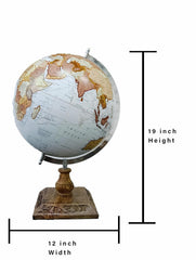 Rotating World Globe 12 Inch With Gold Arc & Wooden Stand For Show Piece For Home, Office, Study Table Decor, Birthday, Party Gifts For Students, White, Pack Of 1