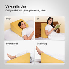 Wedge Plus Cushion For Sleeping, Memory Foam Pillow, Mustard Yellow | Acid Reflux Relief, High Resilience Foam | Orthopedic Wedge Cushion For Leg Elevator, Pregnancy, Breathable - Pack Of 1