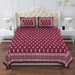 Printed Cotton Double Bedsheet For King Size With 2 Pillow Covers (95 X 108 Inches) Dark Red | 280 Thread Count - Pure Cotton Natural Fabric & Skin-Safe | Extra Soft & Wrinkle Free