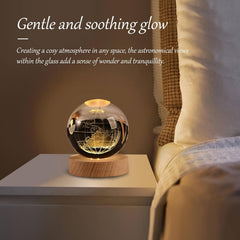 3D Earth Crystal Ball Night Light Glass Ball Night Lamp With Wooden Base, Led Galaxy Planet Night Light Bedroom Decor For Multi Purpose Warm White Light (Globe) Pack Of 1