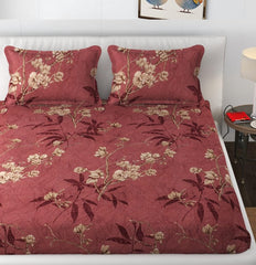 Elastic Fitted Double Bedsheets For King Size With 2 Pillow Covers - 72 X 78 X 10 Inches, Maroon | Premium Heavy Cotton All Around Elastic Fitted | Ideal For Hotel, Home, Bedroom