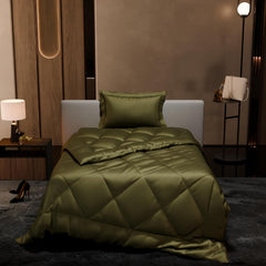 Single Bedsheet + Comforter With 1 Pillow Covers - 60 X 90 Inches, Olive | Ideal For Gift Special Occasions | Perfect Romantic Bedsheet For Couples
