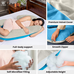 Full Body C Shape Pregnancy Pillow For Women, Maternity Pillow, Cream & Sky Blue | Pillow Gift For Pregnancy Sleeping, Premium Velvet Cover With Zip | Adjustable, Relieves Pain, Multipurpose