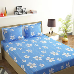 Cotton Rich Double Bedsheet With 2 Pillow Covers - 82 X 84 Inches, Sky Blue & White | Skin Friendly Fabric For Everyday Comfort - Perfect Gifting For Wedding Anniversary