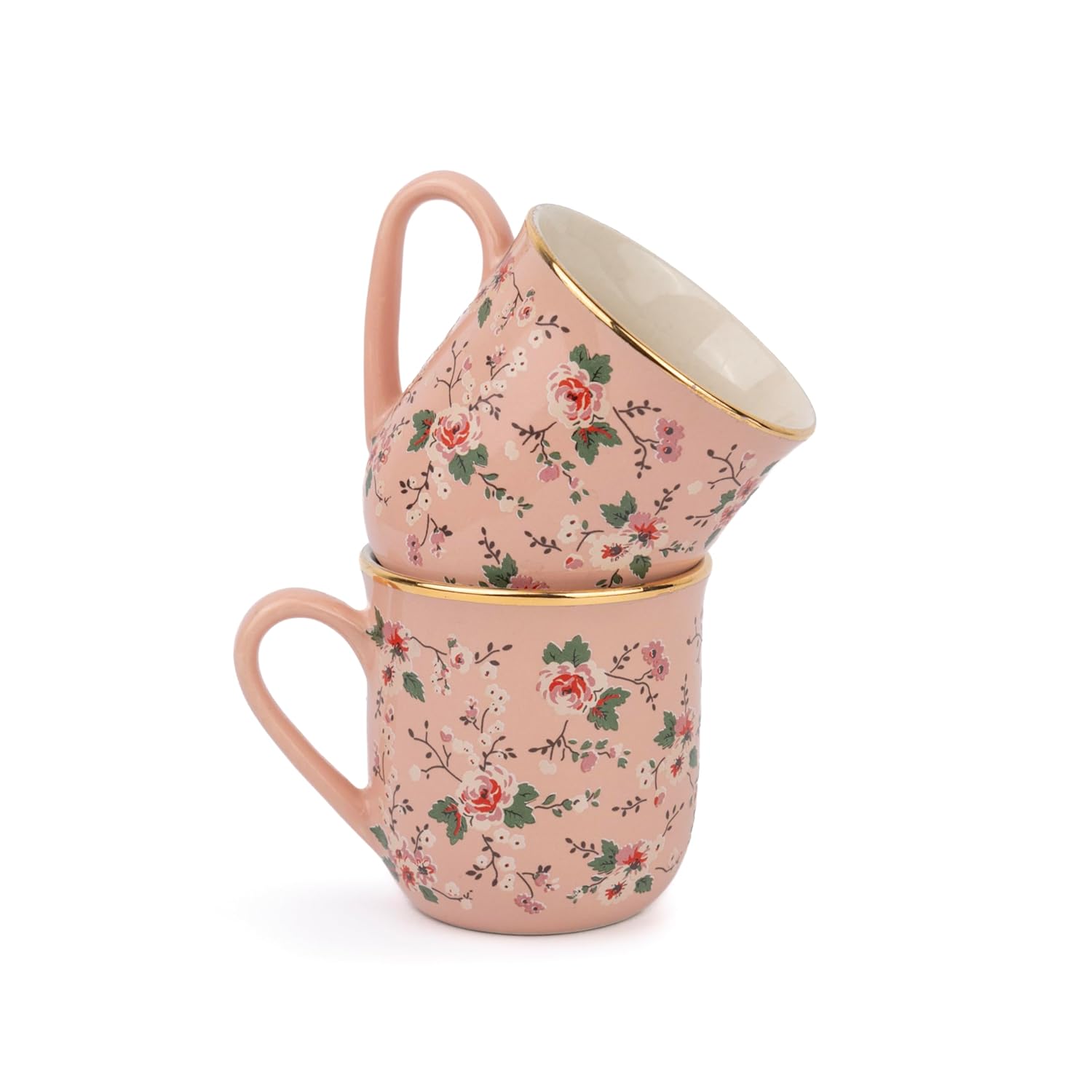 Ceramic Floral Tea Cups Set Of 6 - Pink Floral, 180ml Each | Tea Cup Set Of 6 - Premium Stoneware Tea Set | Ceramic Tea Cup With Glossy Finish - Small Cups For Tea | Microwave Safe & Dishwasher Safe Ceramic Floral Tea Cups Set Of 6 - Pink Floral, 180ml Each | Tea Cup Set Of 6 - Premium Stoneware Tea Set | Ceramic Tea Cup With Glossy Finish - Small Cups For Tea | Microwave Safe & Dishwasher Safe
