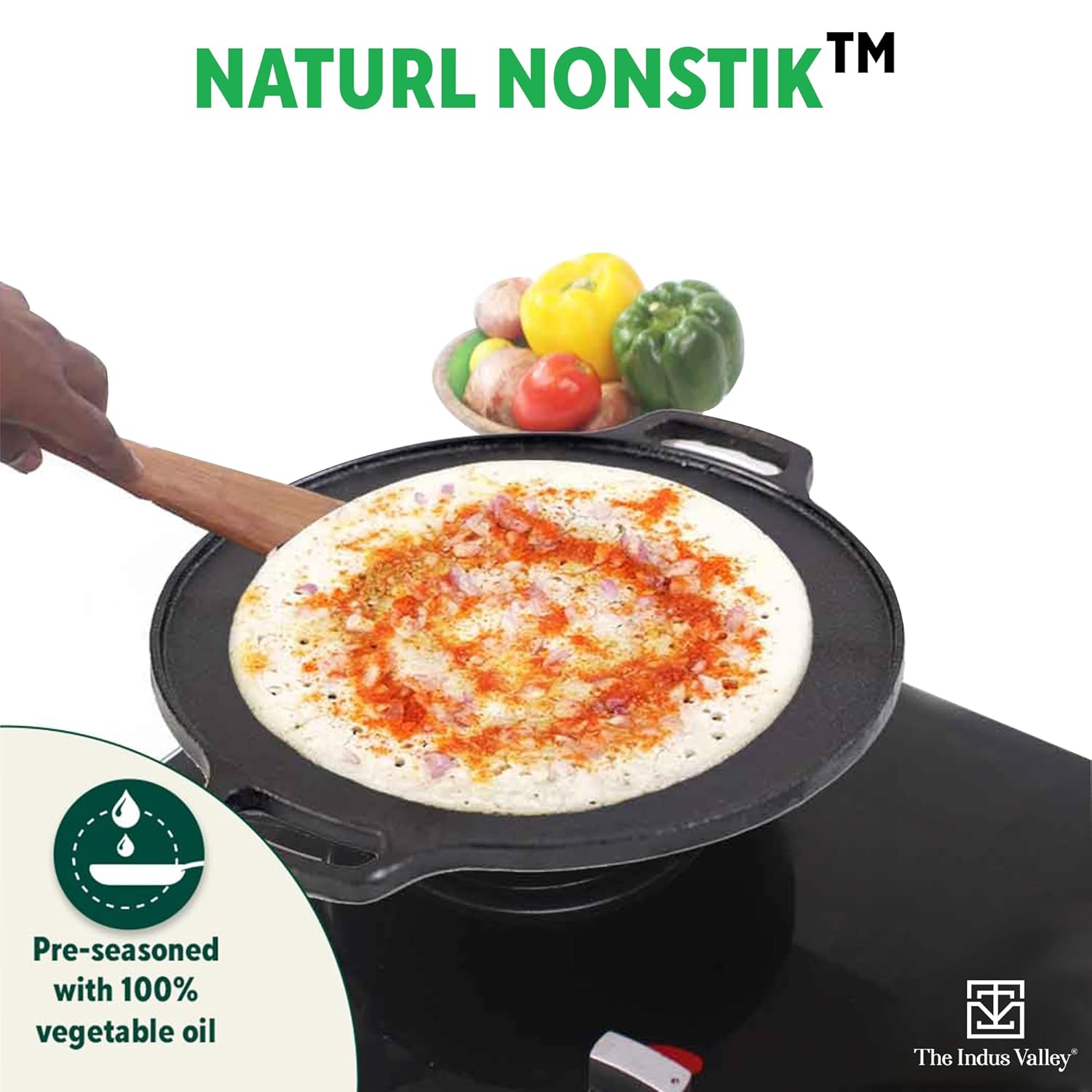 Pre-Seasoned Black Cast Iron Cookware Set + Free Iron Tadka Pan - Tawa 30.5cm + Kadai 25.4cm, 2.3 Liters | Kitchen Cooking Combo Pots & Pans Set Of 3 Pcs - Naturally Nonstick Pre-Seasoned Black Cast Iron Cookware Set + Free Iron Tadka Pan - Tawa 30.5cm + Kadai 25.4cm, 2.3 Liters | Kitchen Cooking Combo Pots & Pans Set Of 3 Pcs - Naturally Nonstick