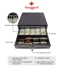 Metal Cash Drawer For Point Of Sale (Pos) System With Removable Coin Cash Tray, 5 Bills, 8 Coins Slots Drawer With Rj11 Interface Key Lock | Colour - Black