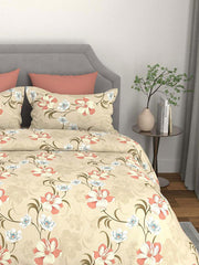 100% Cotton Queen Size Bedsheet For Double Bed With 2 Pillow Covers - 90x100 Inches, Beige | Ideal For Daily Use & Gifting Bedsheet