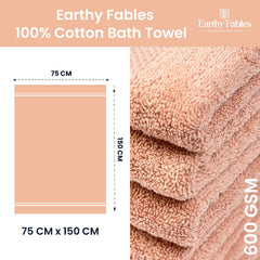 Earthy Fables Premium Bath Towel 600 Gsm | 100% Combed Cotton Ultra Soft, Quick Dry & Highly Absorbent For Home, Travel & Acne-Prone Skin (Peach)