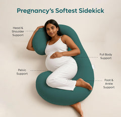 C Shape Pregnancy Pillows For Sleeping, Maternity Support, Peacock Green | Multipurpose Pillow For Back, Hips, Legs, Belly Support With Removable Washable Velvet Cover, Full-Body Support