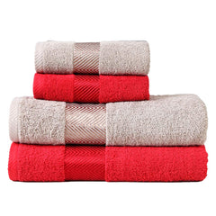 Fash Home International 100% Cotton Ultra Soft & Super Absorbent Antibacterial Bath & Hand Towel 1260 Gsm (Maroon Red and Beige) -Pack Of 4
