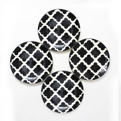 Black Moroccan Hand Painted Ceramic Quarter Plates Set Of 6 | Small Side Plates For Dinner & Snacks - 7 Inch, 6 Pieces, Microwave Safe