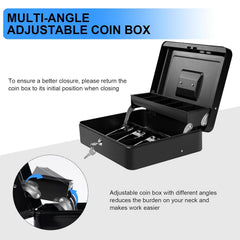 Cash Box Metal Money Box With 4 Bill 5 Coin Cash Tray Coin Compartment And Key Lock, 11.8l X 9.5w X 3.5h Inches, Colour - Black