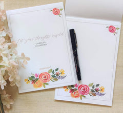 Floral Letter Pad, A5 Writing Paper, 20 Ruled + 20 Plain Sheets, Natural Shade Bond Paper