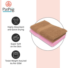 PatPug 100% Indian Ultra Soft Cotton 750 Gsm | Highly Absorbent, Fade Resistant Large Bath Towel (Coffee Brown & Sweet Pink)- Pack Of 2